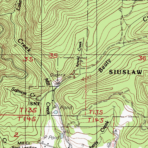 Topographic Map of Arnold Creek, OR
