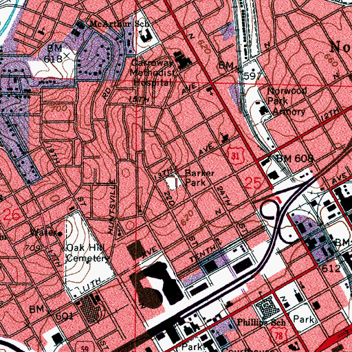 Topographic Map of Barker Park, AL