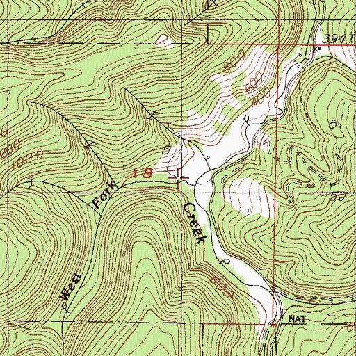 Topographic Map of West Fork Feagles Creek, OR