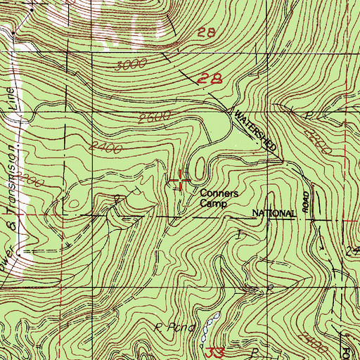 Topographic Map of Connors Camp Recreation Site, OR