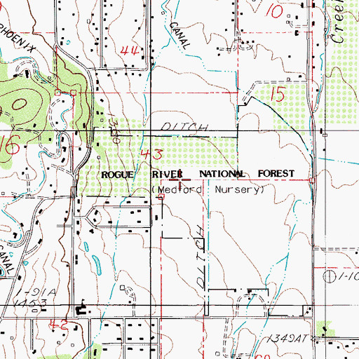 Topographic Map of Medford Nursery Rogue River National Forest, OR