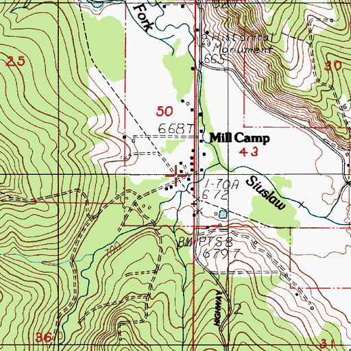 Topographic Map of Mill Camp, OR