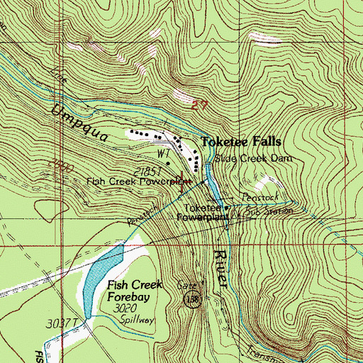 Topographic Map of Fish Creek Powerplant, OR
