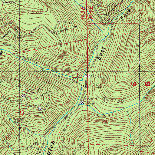 Topographic Map of East Fork Packers Gulch, OR