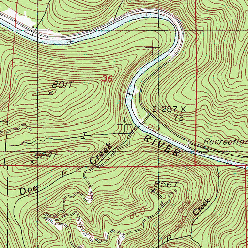Topographic Map of Doe Creek, OR