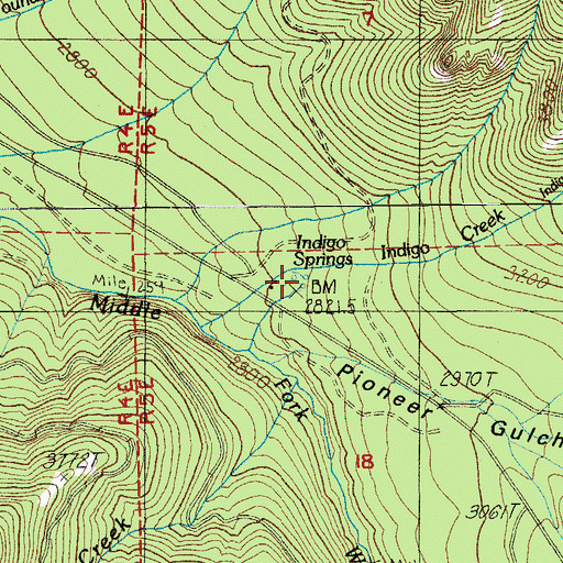 Topographic Map of Indigo Springs, OR