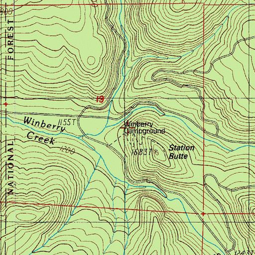 Topographic Map of Winberry Recreation Site, OR