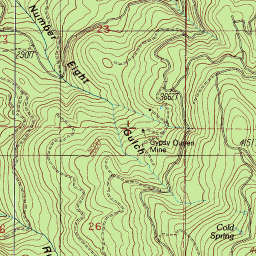 Topographic Map of Gypsy Queen Mine, OR