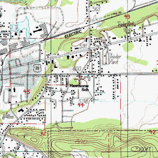Topographic Map of Hawthorne Elementary School, OR