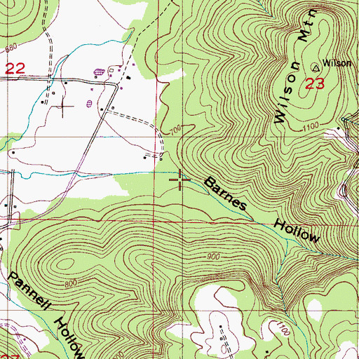 Topographic Map of Barnes Hollow, AL