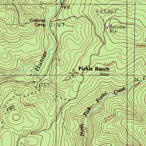 Topographic Map of Pickle Ranch, OR