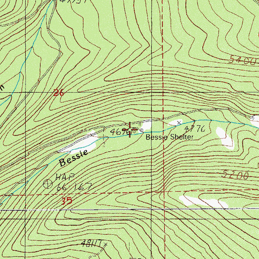 Topographic Map of Bessie Shelter, OR