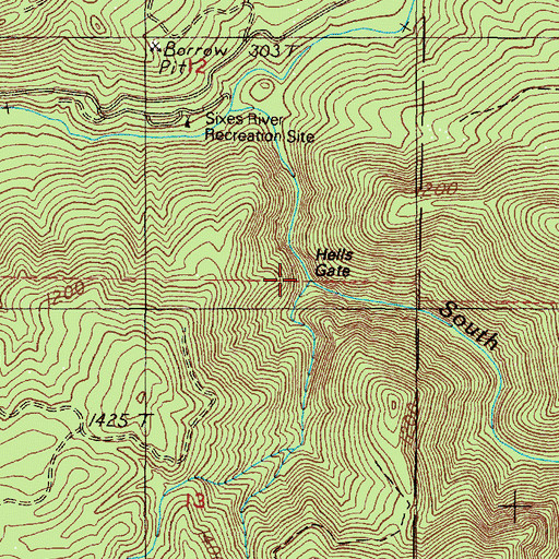 Topographic Map of Hells Gate, OR