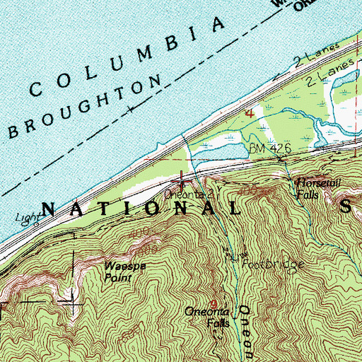 Topographic Map of Oneonta Gorge, OR