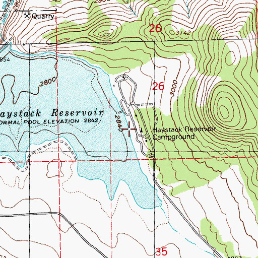 Topographic Map of Haystack Reservoir Recreation Site, OR