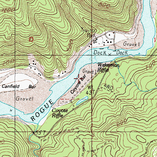 Topographic Map of Coyote Bar, OR
