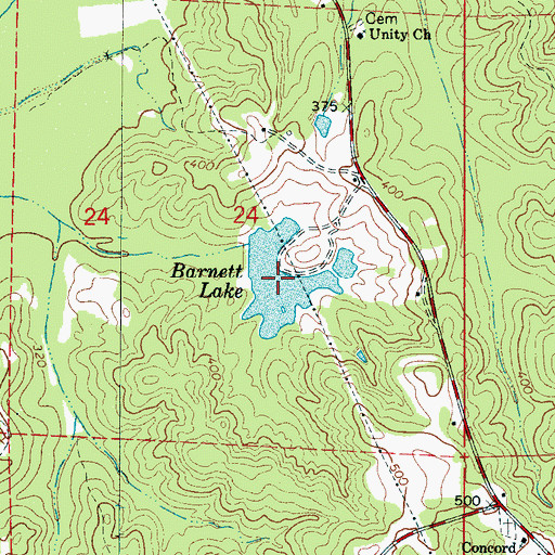 Topographic Map of Barnett Lake, AL