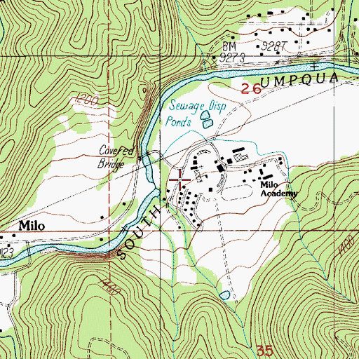 Topographic Map of Milo Adventist Academy, OR