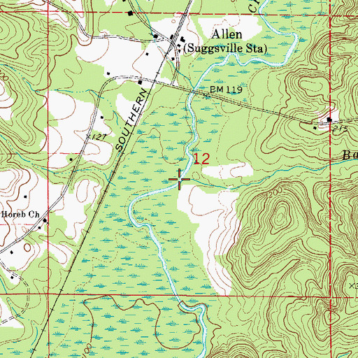 Topographic Map of Barns Mill Branch, AL