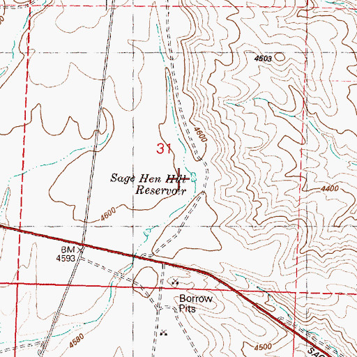 Topographic Map of Sage Hen Hill Reservoir, OR