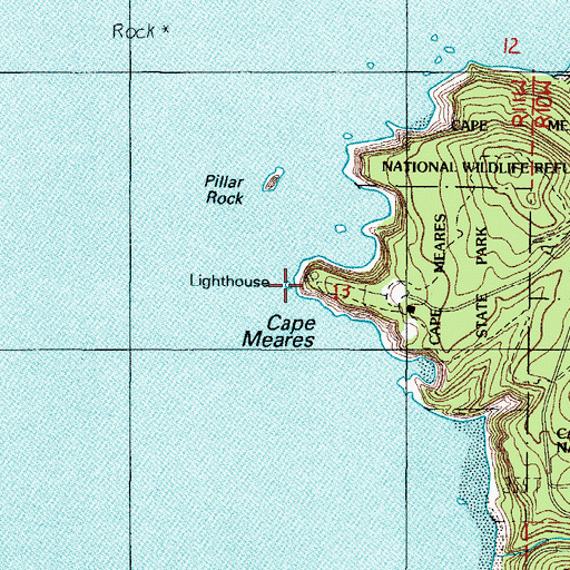 Topographic Map of Cape Meares Lighthouse, OR