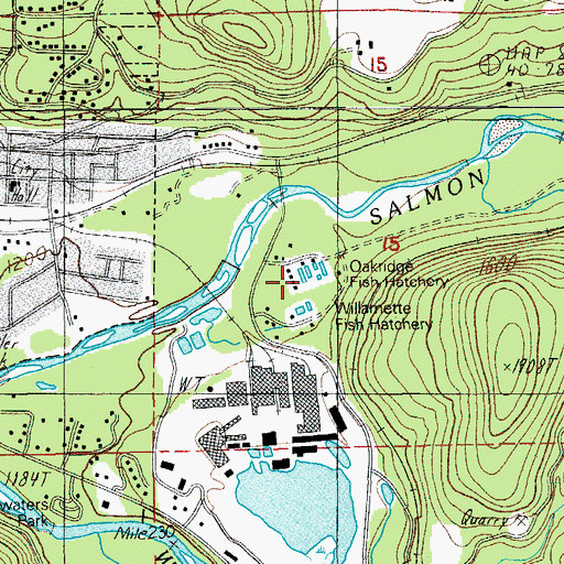 Topographic Map of Oakridge Fish Hatchery, OR