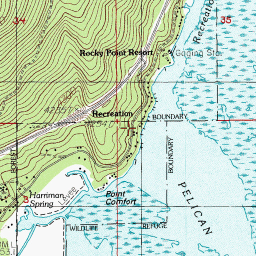 Topographic Map of Recreation (historical), OR