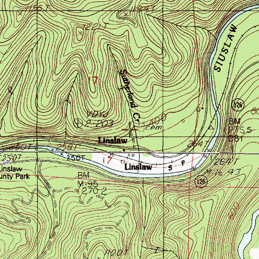 Topographic Map of Linslaw Cemetery, OR