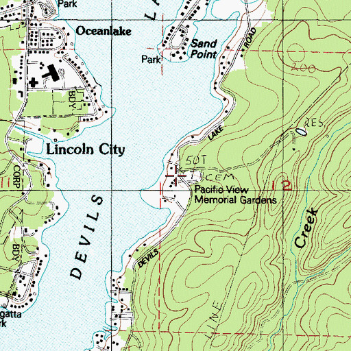 Topographic Map of Pacific View Memorial Gardens, OR