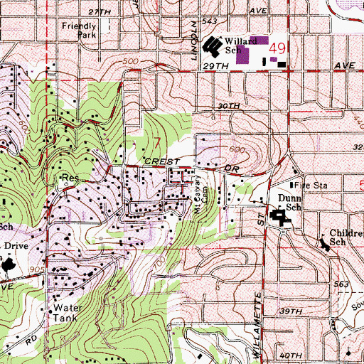 Topographic Map of Mount Calvary Catholic Cemetery, OR