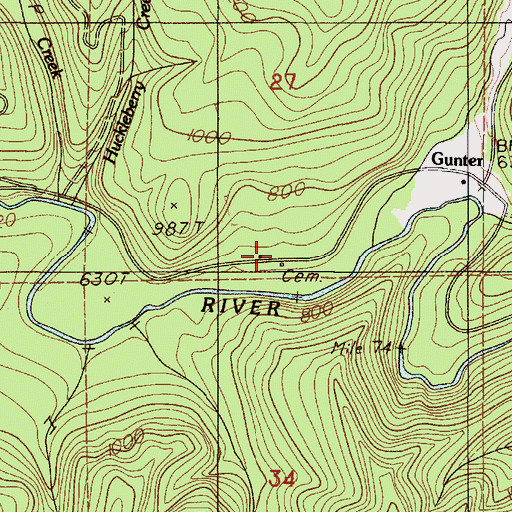 Topographic Map of Gunter Cemetery, OR