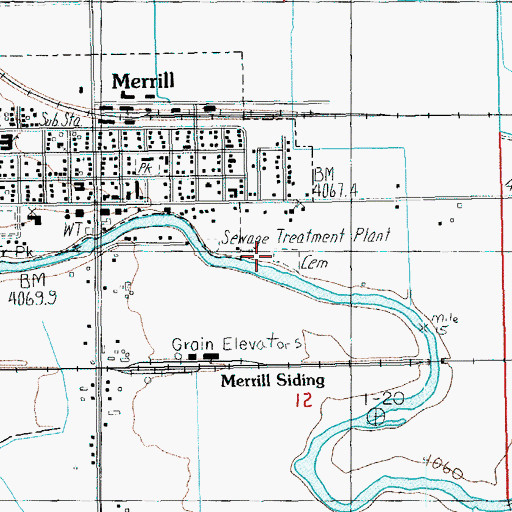 Topographic Map of Merrill IOOF Cemetery, OR
