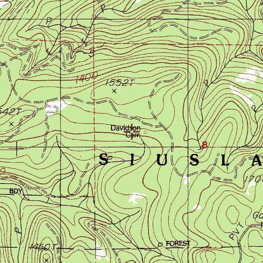 Topographic Map of Davidson Cemetery, OR