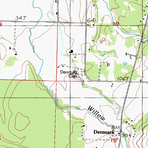 Topographic Map of Denmark Cemetery, OR