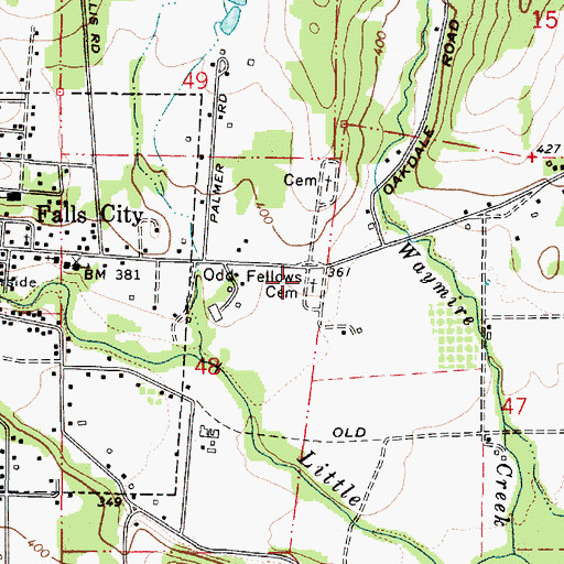 Topographic Map of Falls City Odd Fellows Cemetery, OR
