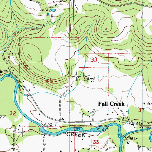 Topographic Map of Fall Creek Christian Church Cemetery, OR