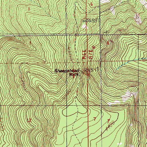 Topographic Map of Sheepshead Rock, OR