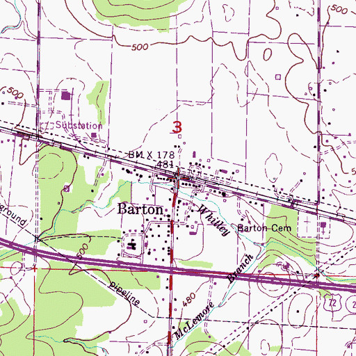 Topographic Map of Barton, AL