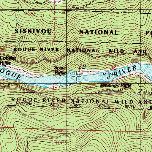 Topographic Map of Scow Riffle, OR