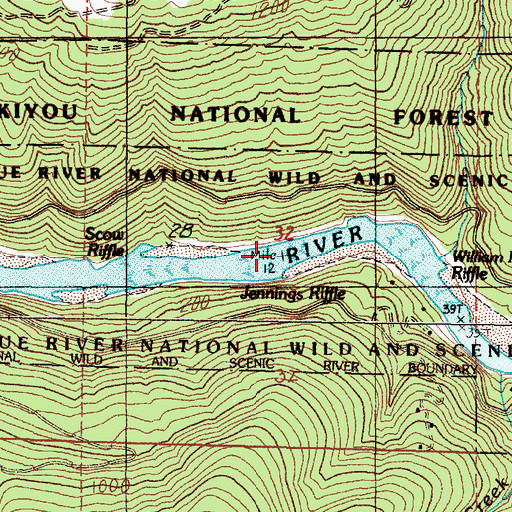 Topographic Map of Jennings Riffle, OR
