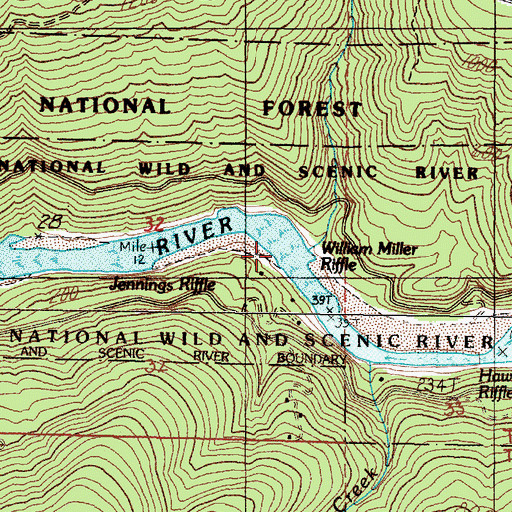 Topographic Map of William Miller Riffle, OR