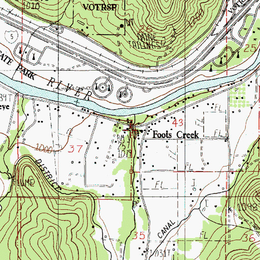 Topographic Map of Foots Creek, OR