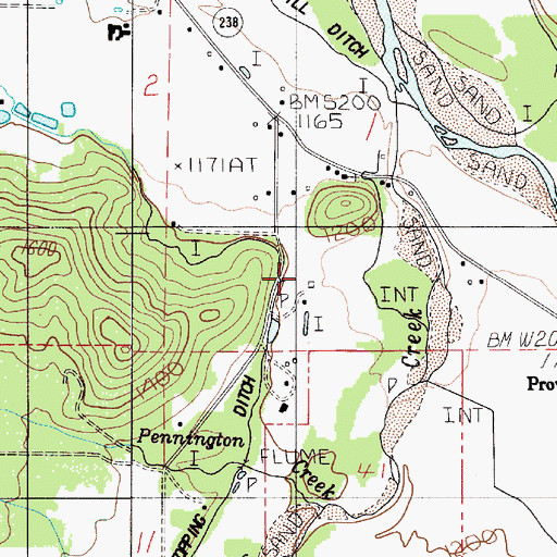 Topographic Map of Watts and Topping Ditch, OR