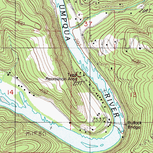Topographic Map of Tyee Mountain Recreation Area, OR