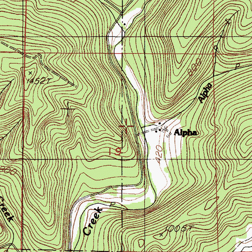 Topographic Map of Alpha Creek, OR