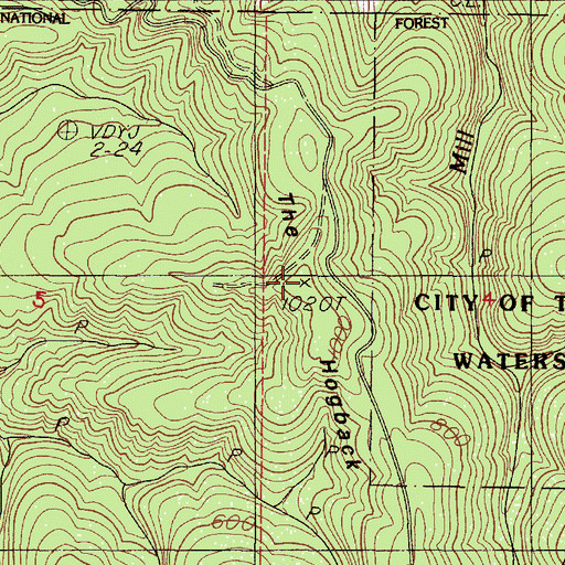 Topographic Map of The Hogback, OR
