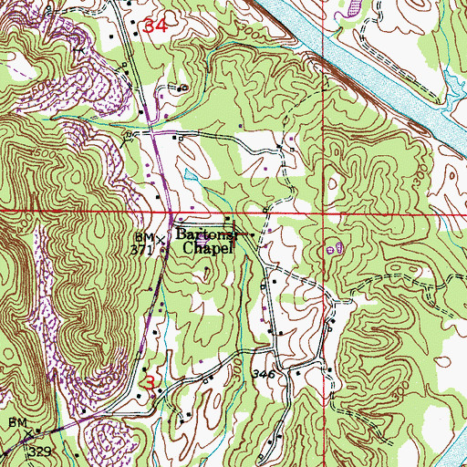 Topographic Map of Bartons Chapel, AL