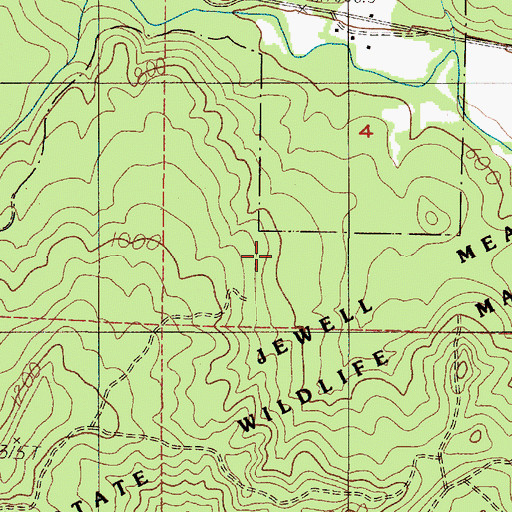 Topographic Map of Jewell Meadows State Wildlife Management Area, OR