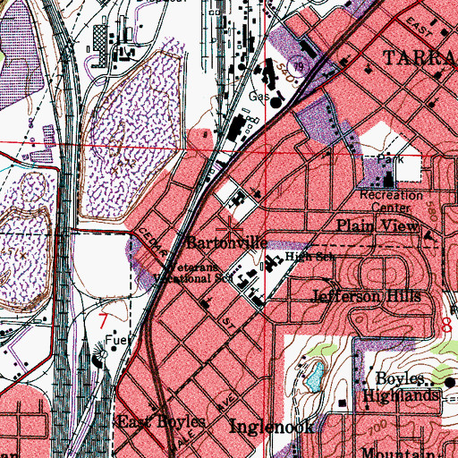Topographic Map of Bartonville, AL