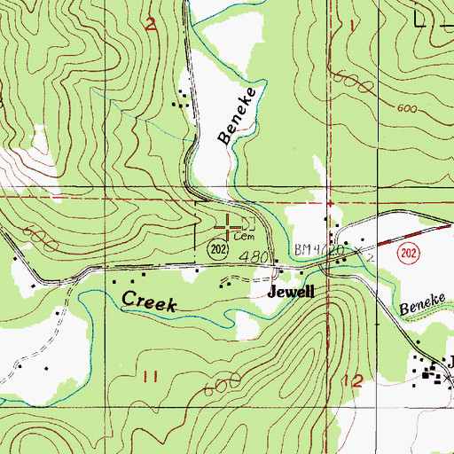 Topographic Map of Jewell Cemetery, OR